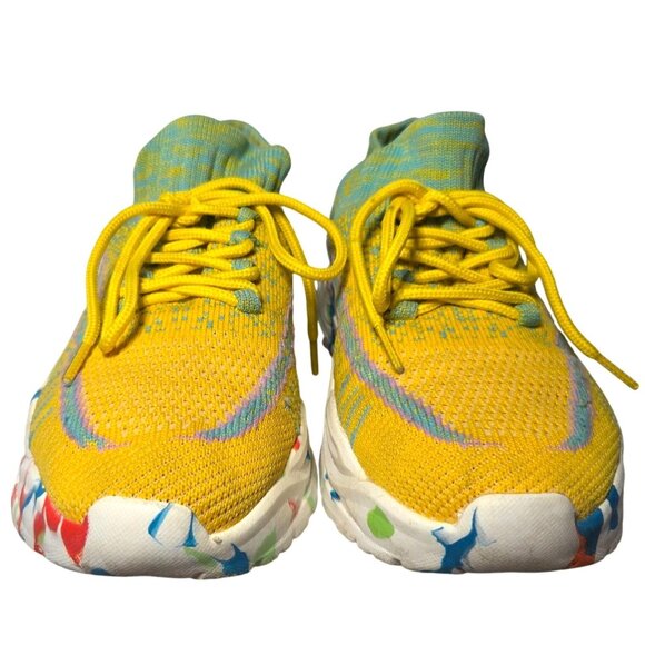 Yellow Teal Speckled Sole Knit Lace Up Slip On Sock Athletic Sneakers Size 38 - Picture 2 of 7